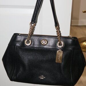 Coach Edie Black Leather Charm Shoulder Bag